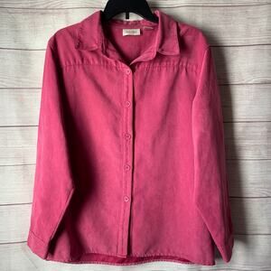 Studio Works Pink Button Up Suede Jacket Long Sleeves Size Large